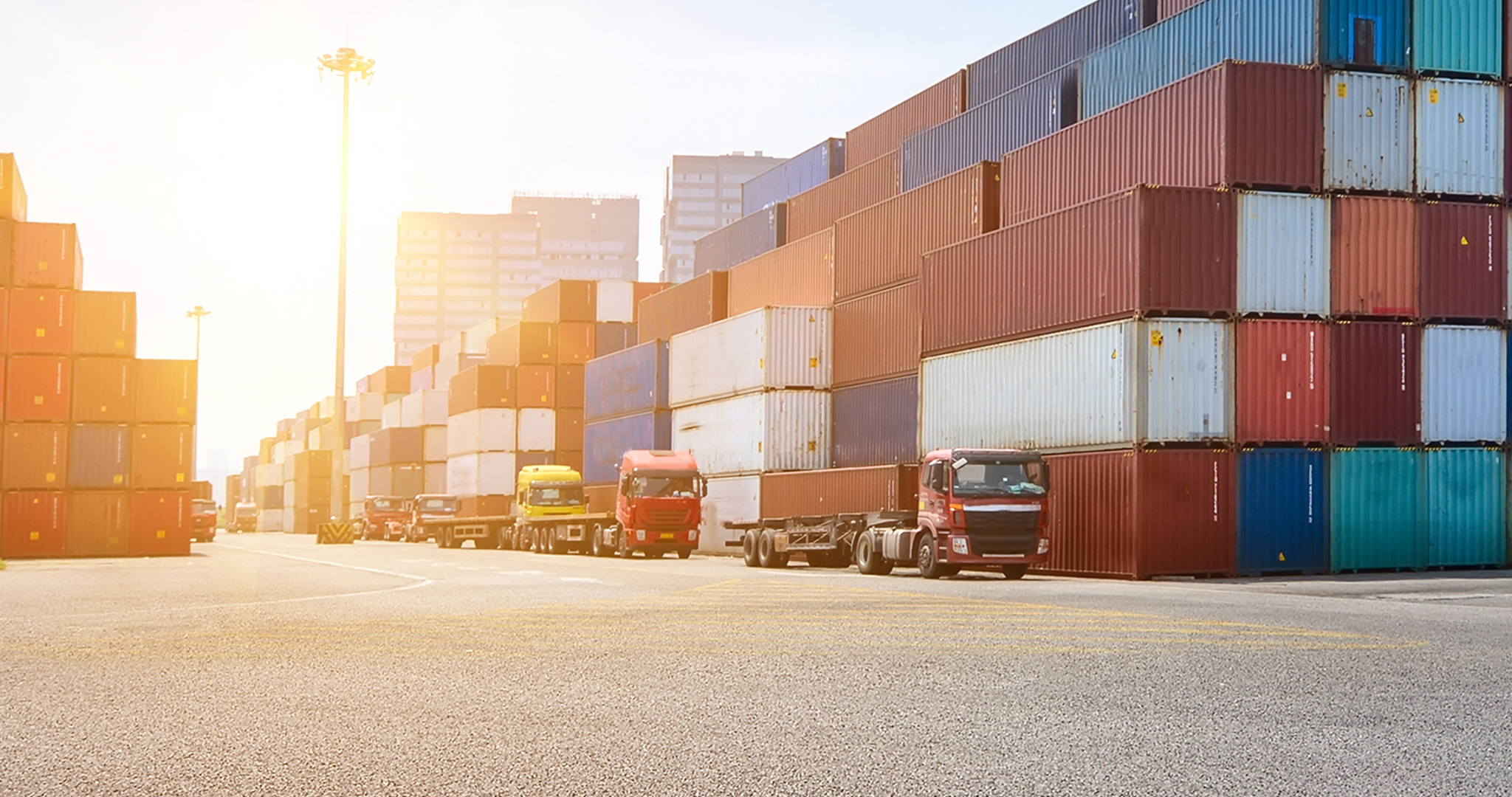 Aerial view of container cargo ship in sea.